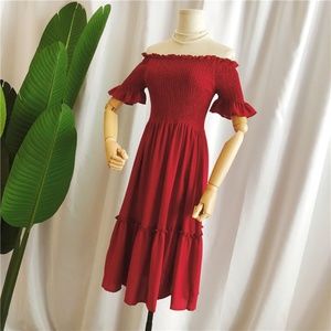 Cute off the shoulder dress in chili red